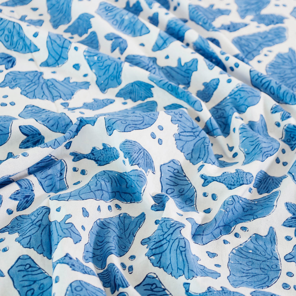 Blue - Block Print Cotton Double Sanganeri Bed Sheet