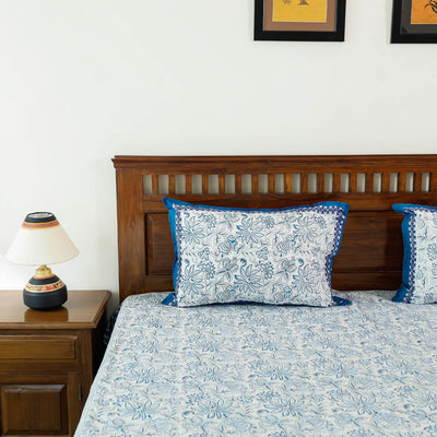 Blue - Block Print Cotton Double Sanganeri Bed Sheet