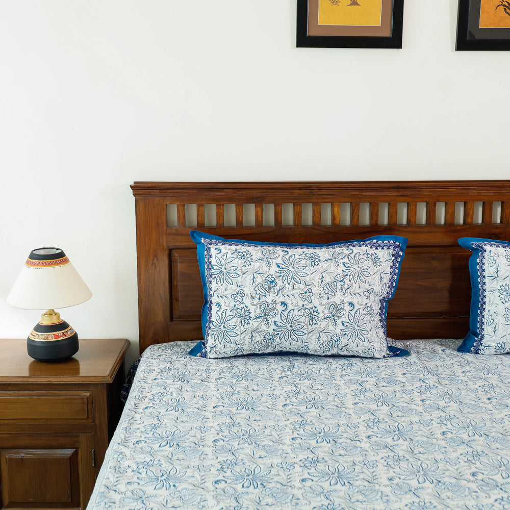 Blue - Block Print Cotton Double Sanganeri Bed Sheet