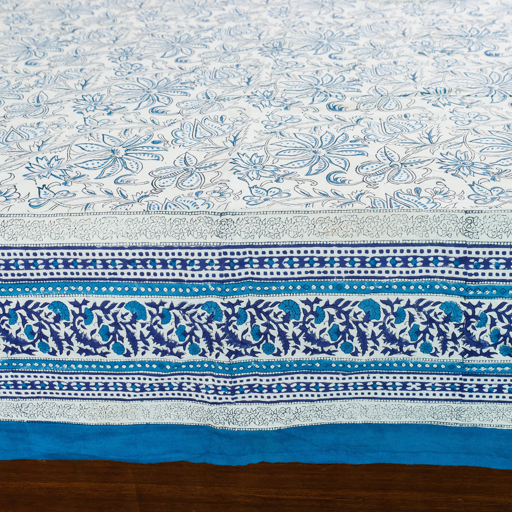 Blue - Block Print Cotton Double Sanganeri Bed Sheet