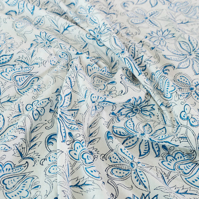 Blue - Block Print Cotton Double Sanganeri Bed Sheet