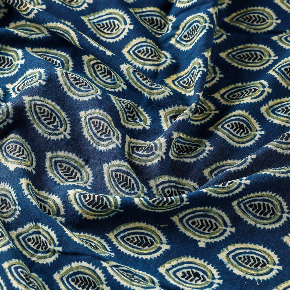 Blue - Ajrakh Block Printed Natural Dyed Cotton Fabric