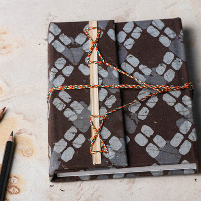 Brown - Fabric Cover Handmade Paper Notebook with Thread Lock