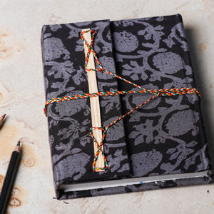 Black - Fabric Cover Handmade Paper Notebook with Thread Lock