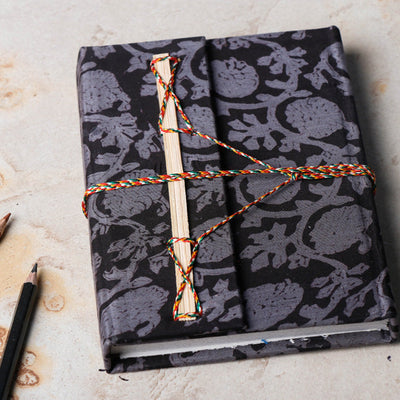 Black - Fabric Cover Handmade Paper Notebook with Thread Lock