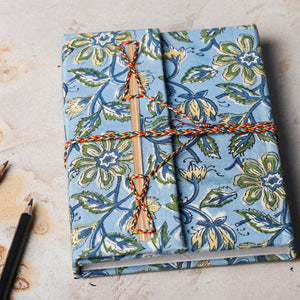 Blue - Fabric Cover Handmade Paper Notebook with Thread Lock
