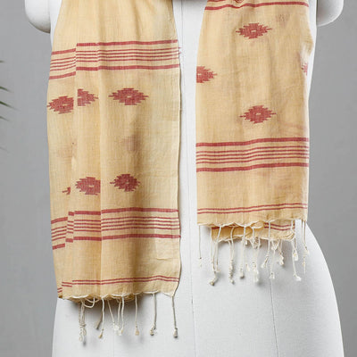 Beige - Burdwan Jamdani Buti Handloom Cotton Stole with Tassels