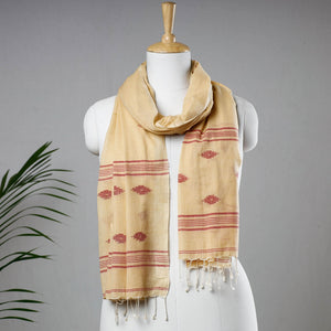 Beige - Burdwan Jamdani Buti Handloom Cotton Stole with Tassels