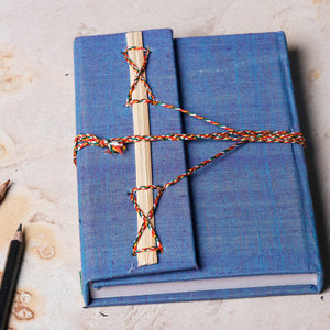 Blue - Fabric Cover Handmade Paper Notebook with Thread Lock