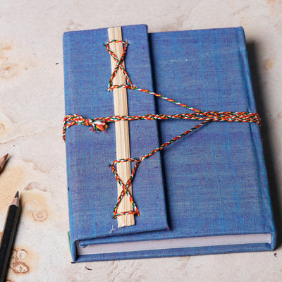 Blue - Fabric Cover Handmade Paper Notebook with Thread Lock