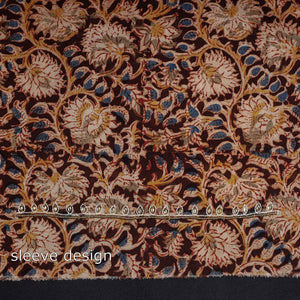 Brown - Embroidered Cotton Kalamkari Print Kurta Material (2.6m)
