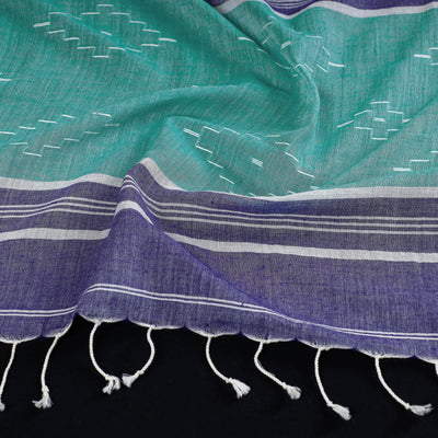Blue - Burdwan Jamdani Buti Handloom Cotton Stole with Tassels