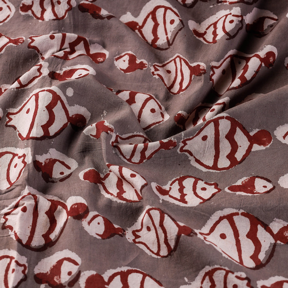 Brown - Bindaas Natural Dyed Cotton Block Print Fabric 02