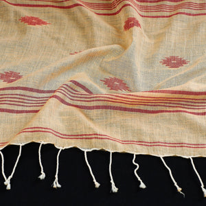 Beige - Burdwan Jamdani Buti Handloom Cotton Stole with Tassels