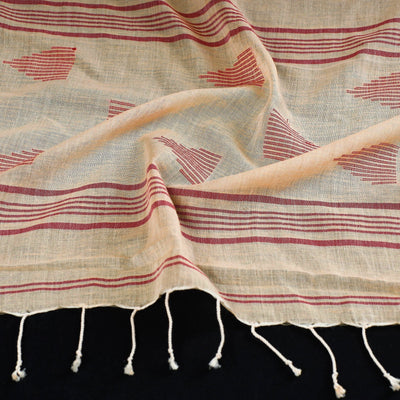 Beige - Burdwan Jamdani Buti Handloom Cotton Stole with Tassels