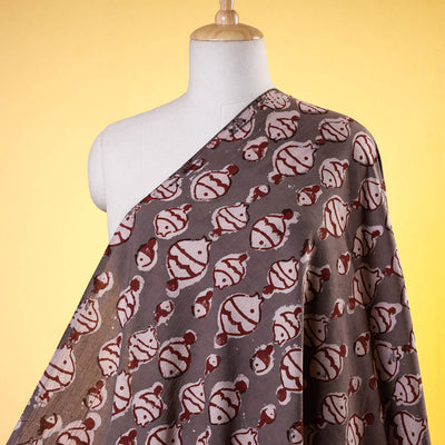 Brown - Bindaas Natural Dyed Cotton Block Print Fabric 02