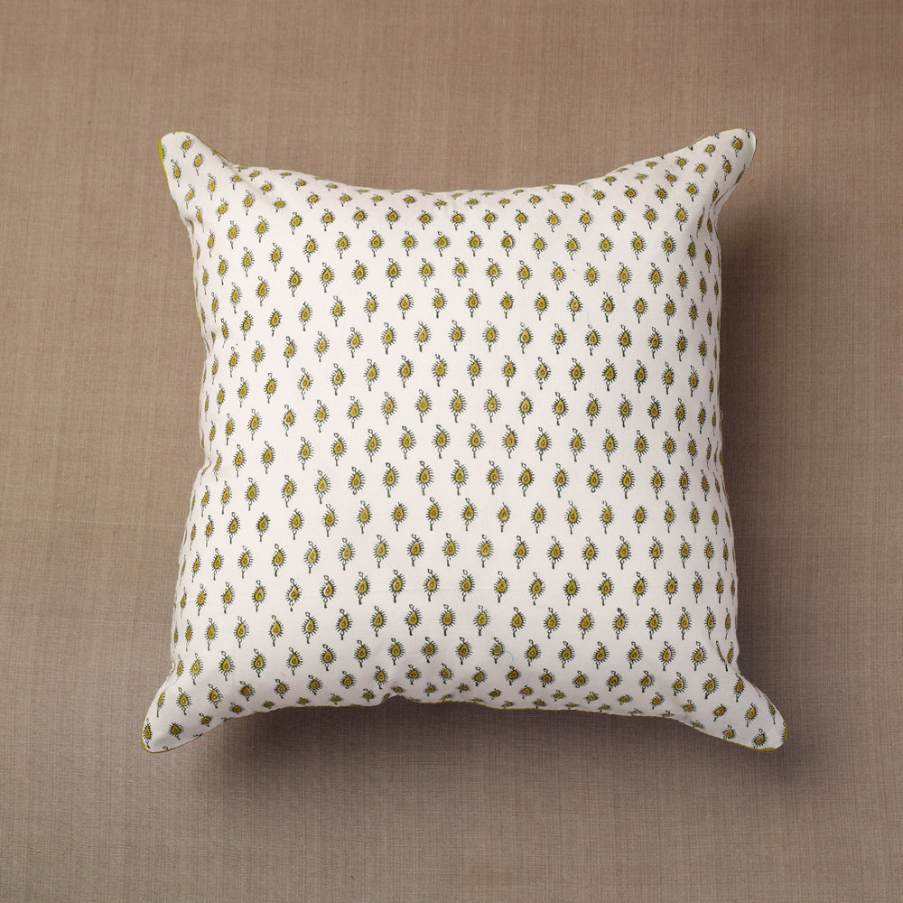 Beige - Sanganeri Block Printed Cotton Cushion Cover (16 x 16 in)