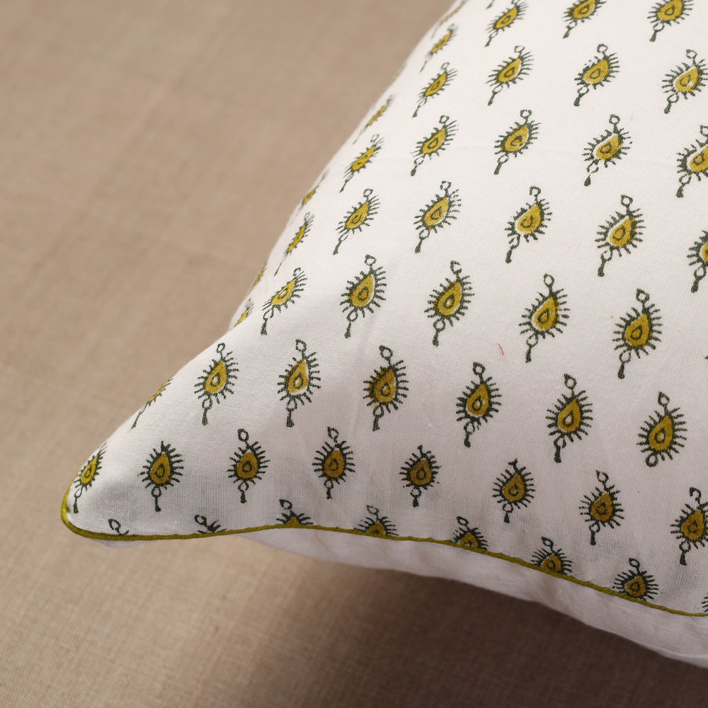 Beige - Sanganeri Block Printed Cotton Cushion Cover (16 x 16 in)