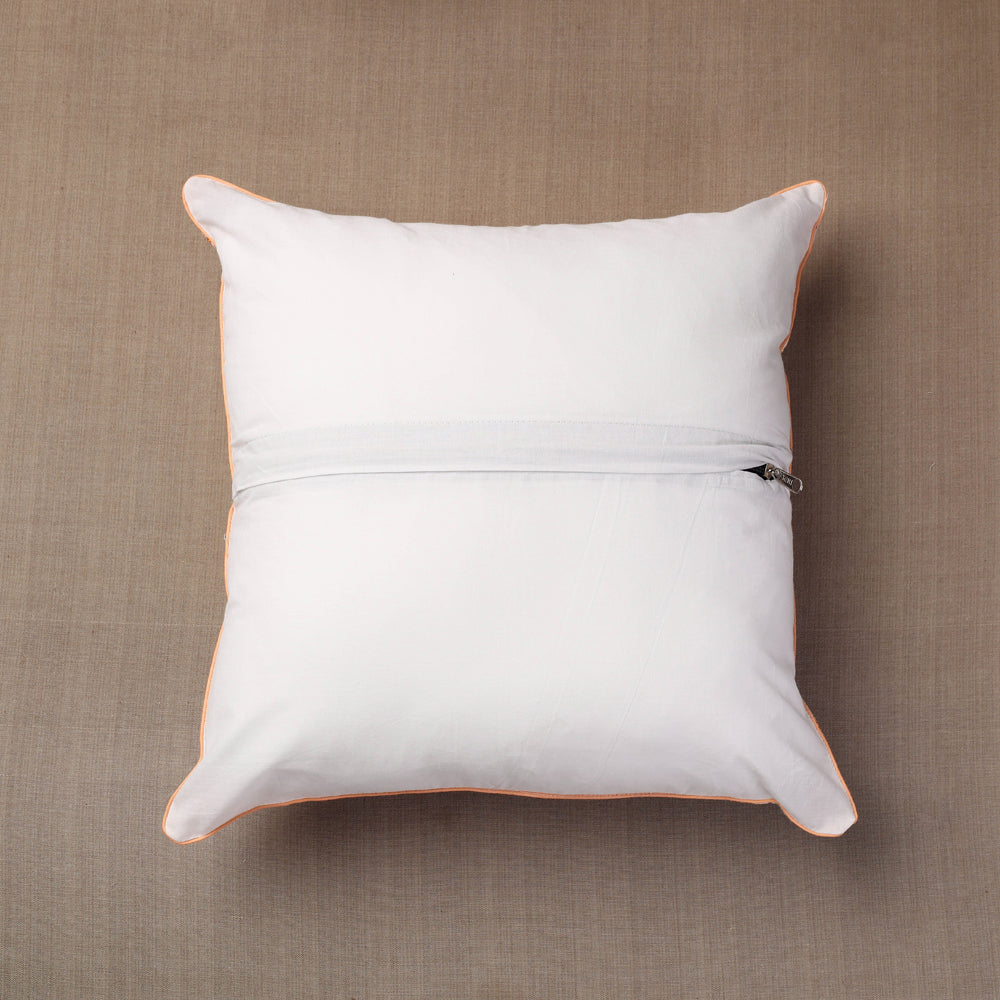 Beige - Sanganeri Block Printed Cotton Cushion Cover (16 x 16 in)