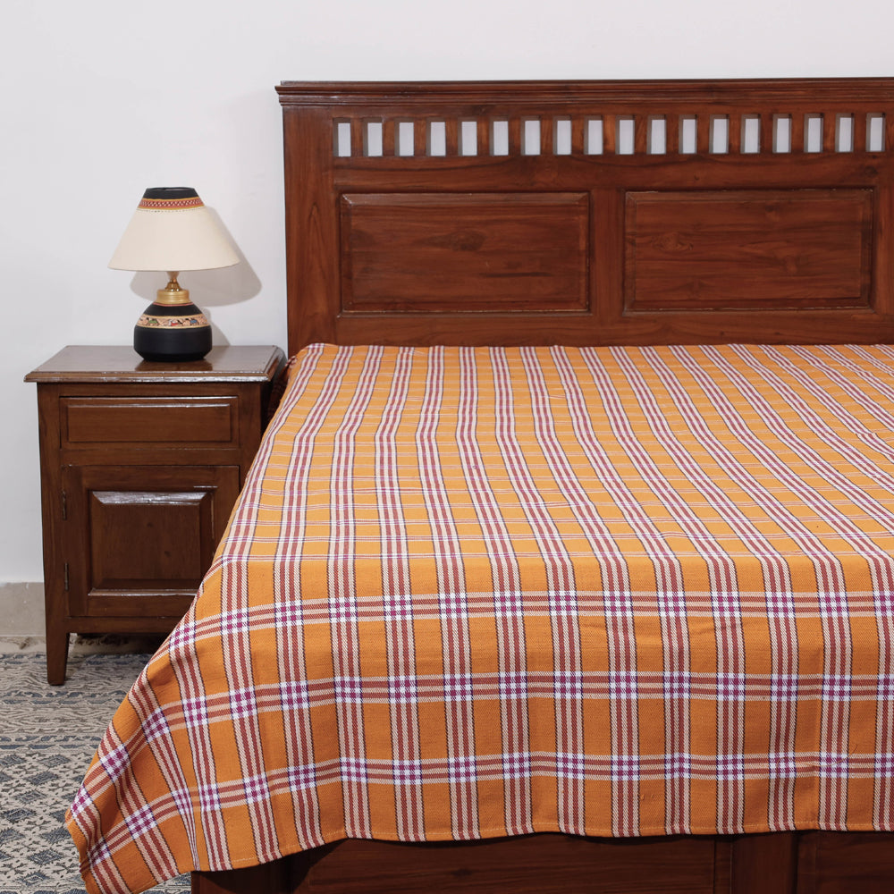 Brown - Mangalagiri Handloom Cotton Single Bedcover (85 x 60 in)