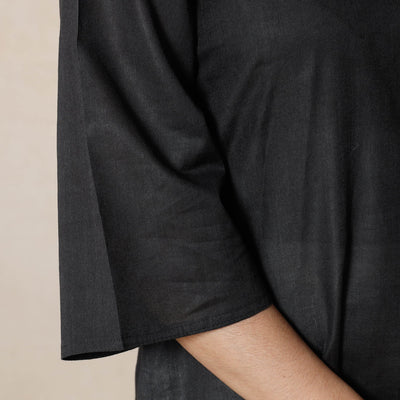 Black - Linen Viscose Plain Long Straight Kurta