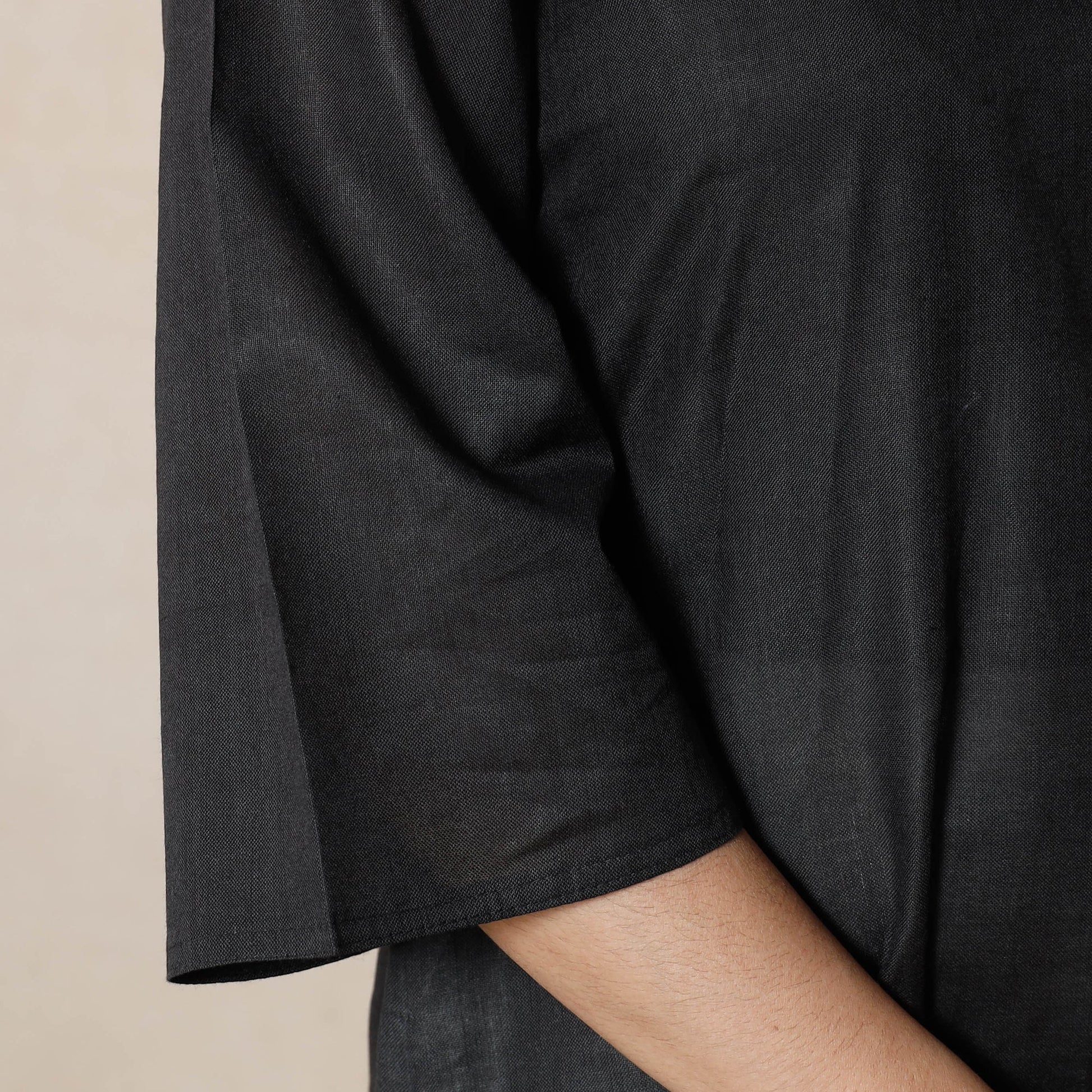 Black - Linen Viscose Plain Long Straight Kurta