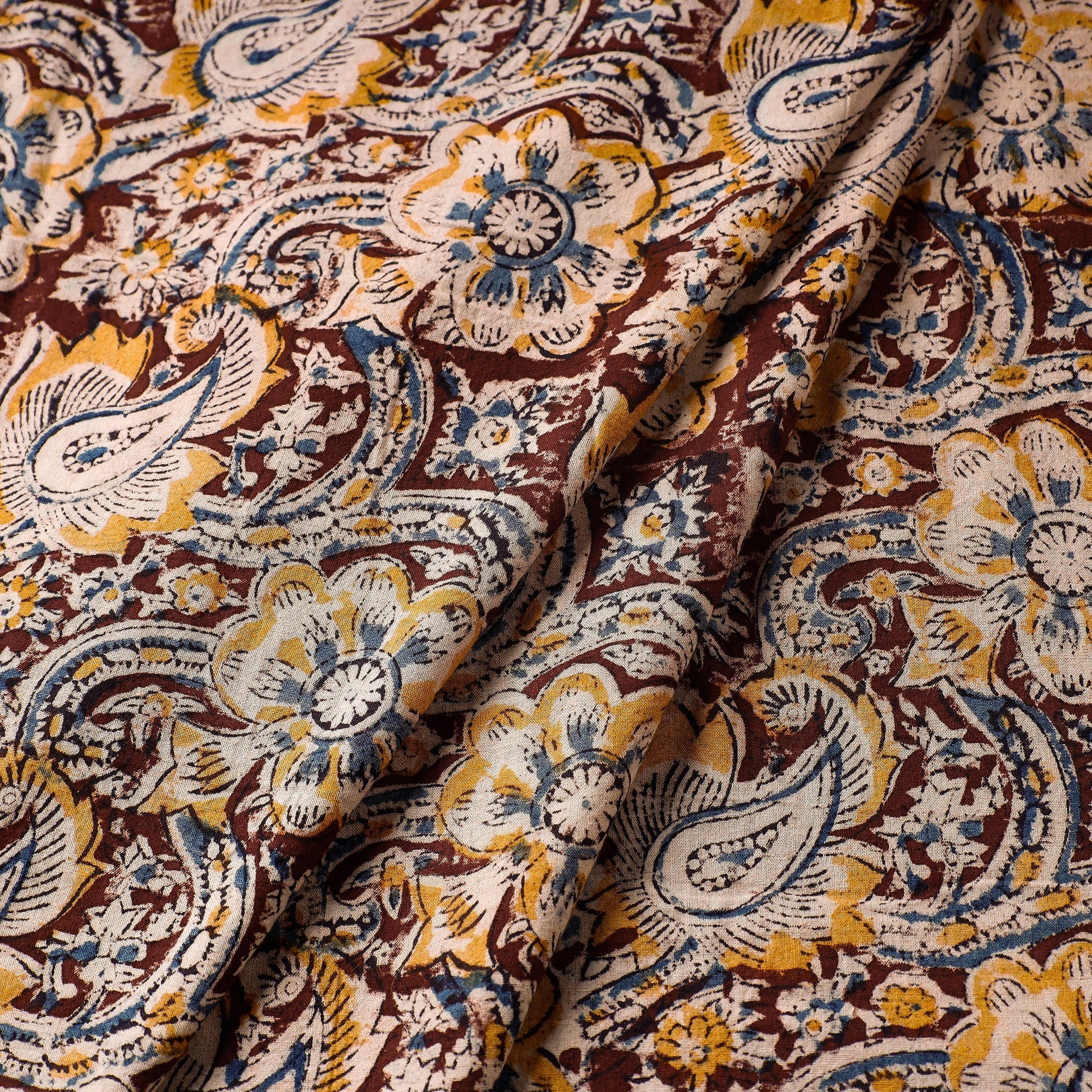 Brown - Block Printed Cotton Washed Kalamkari Fabric