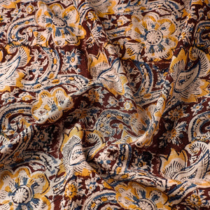 Brown - Block Printed Cotton Washed Kalamkari Fabric