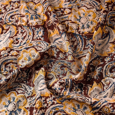 Brown - Block Printed Cotton Washed Kalamkari Fabric