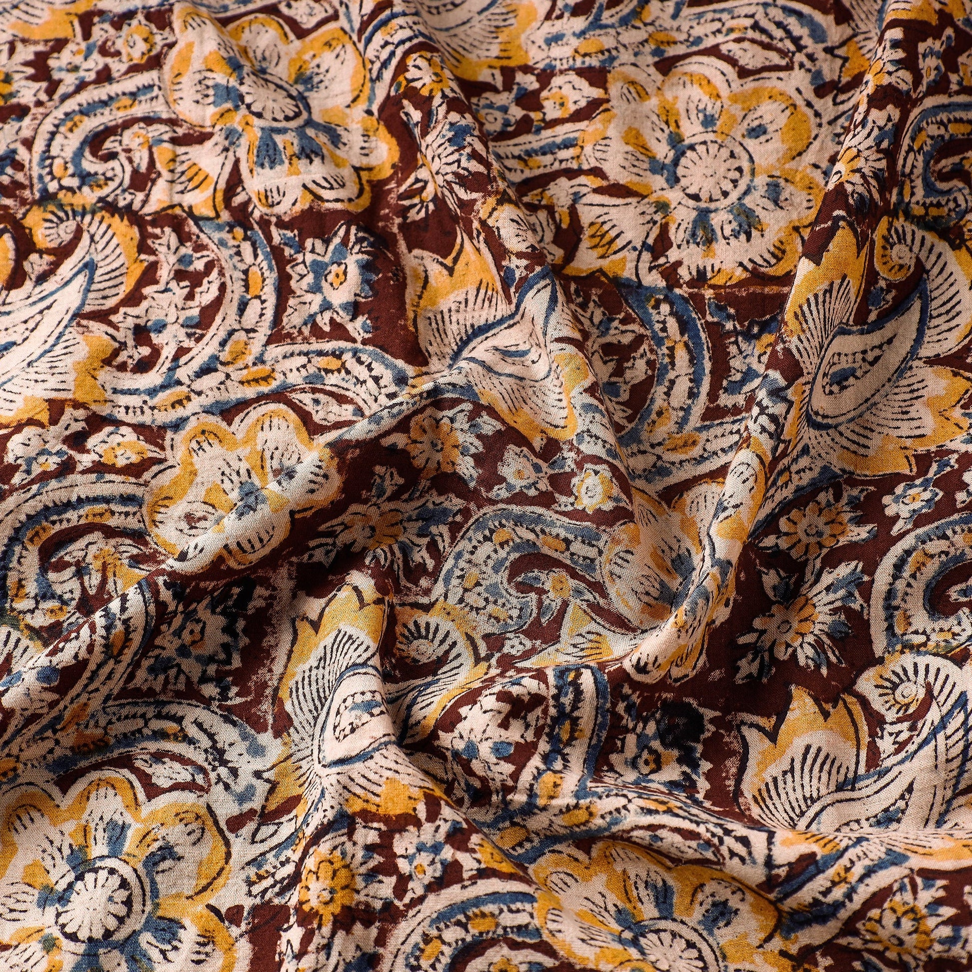 Brown - Block Printed Cotton Washed Kalamkari Fabric