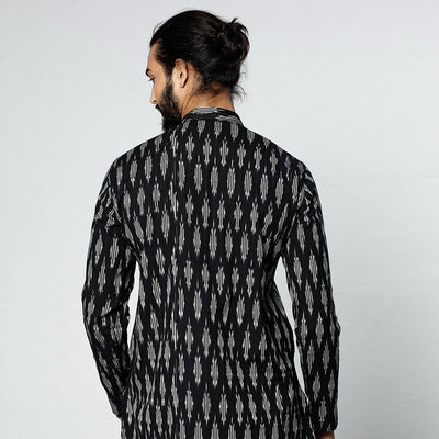 Black - Pochampally Ikat Weave Cotton Men Short Kurta