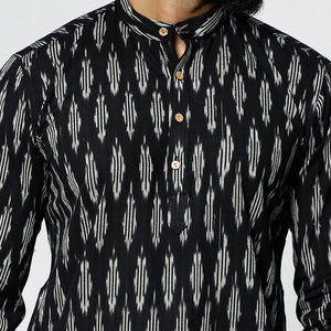 Black - Pochampally Ikat Weave Cotton Men Short Kurta