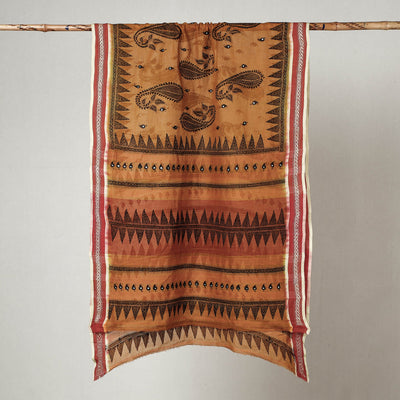 Brown - Bengal Kantha Embroidered Cotton Handloom Dupatta