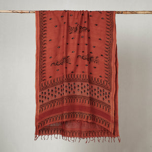 Brown - Bengal Kantha Embroidered Cotton Handloom Dupatta