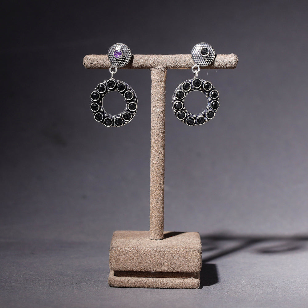 Antique Finish Oxidised German Silver Stone Earrings