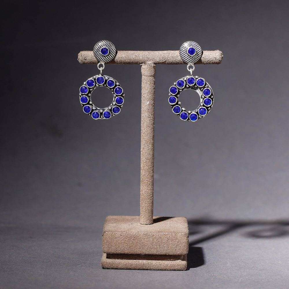 Antique Finish Oxidised German Silver Stone Earrings
