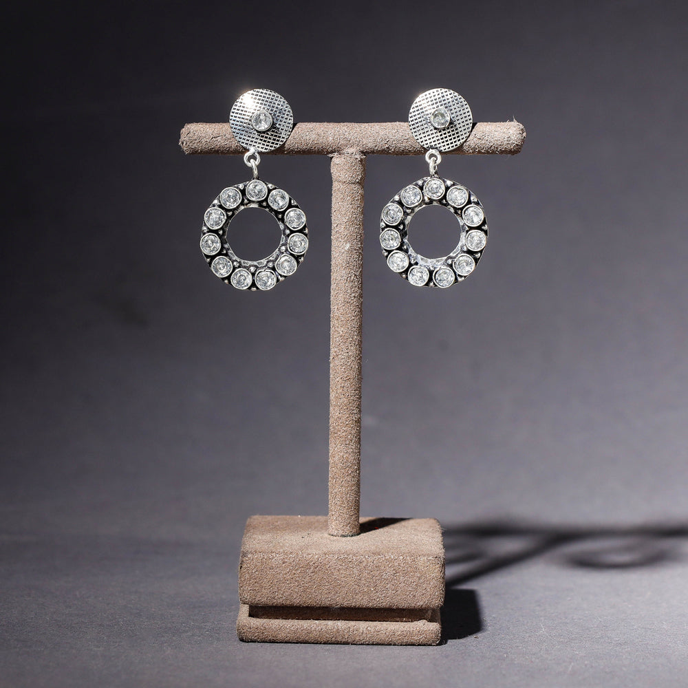 Antique Finish Oxidised German Silver Stone Earrings