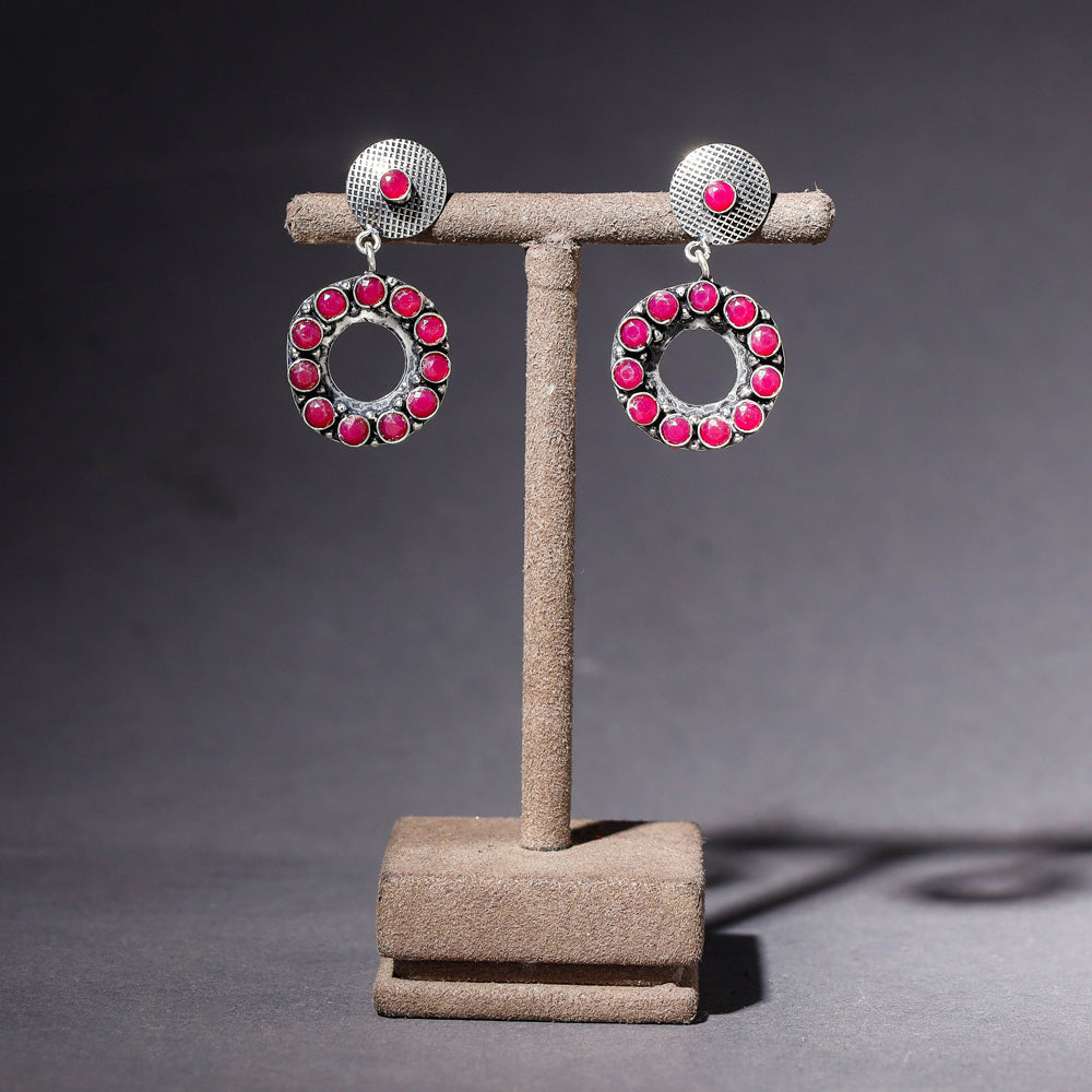 Antique Finish Oxidised German Silver Stone Earrings