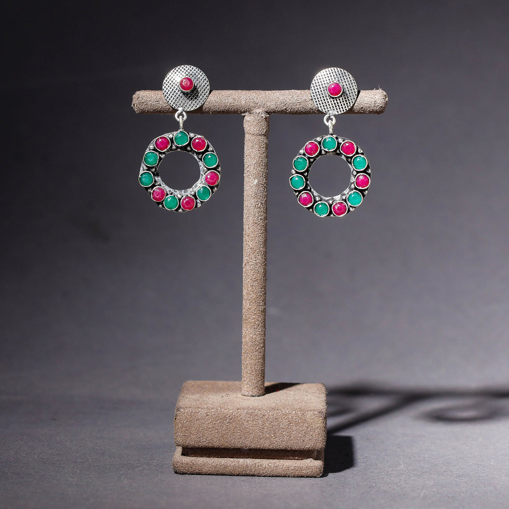 Antique Finish Oxidised German Silver Stone Earrings