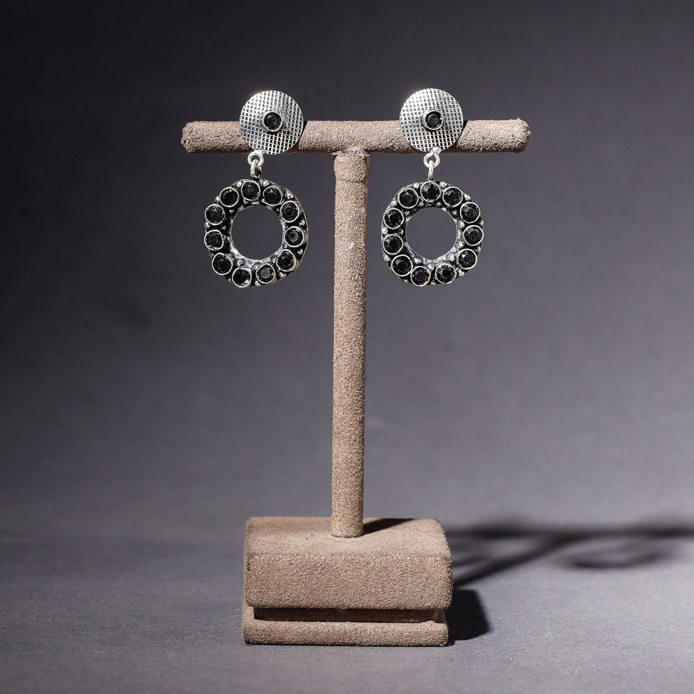 Antique Finish Oxidised German Silver Stone Earrings