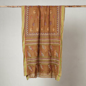 Brown - Bengal Kantha Embroidered Cotton Handloom Dupatta