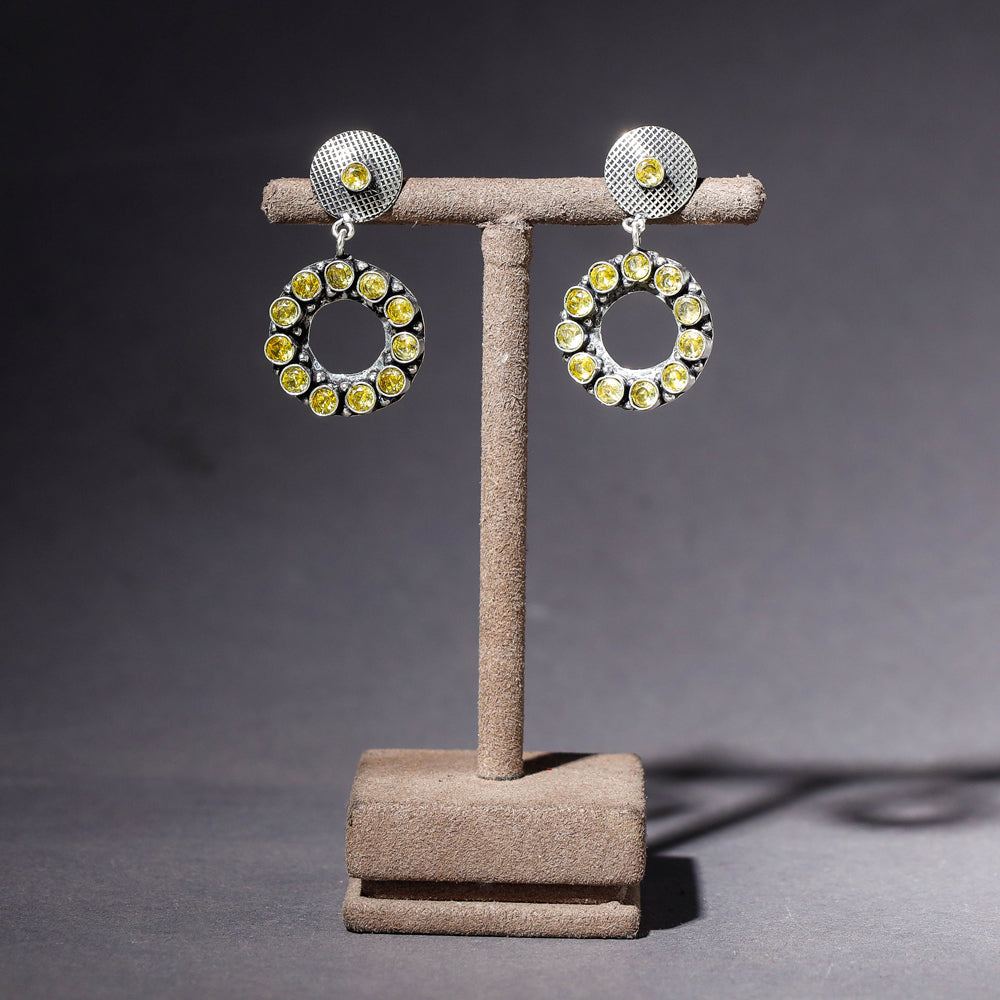 Antique Finish Oxidised German Silver Stone Earrings