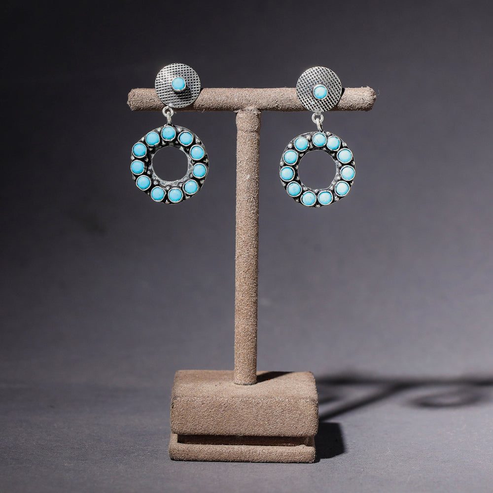 Antique Finish Oxidised German Silver Stone Earrings