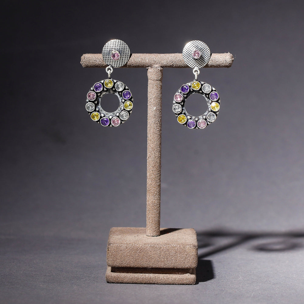 Antique Finish Oxidised German Silver Stone Earrings