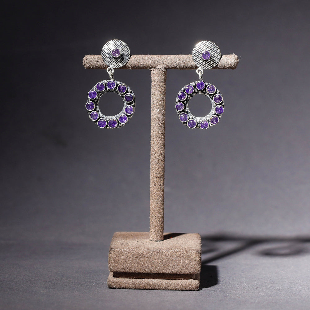Antique Finish Oxidised German Silver Stone Earrings