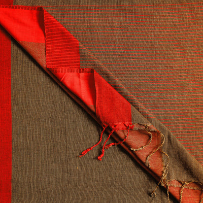Brown - Bengal Woven Border Handloom Pure Cotton Saree