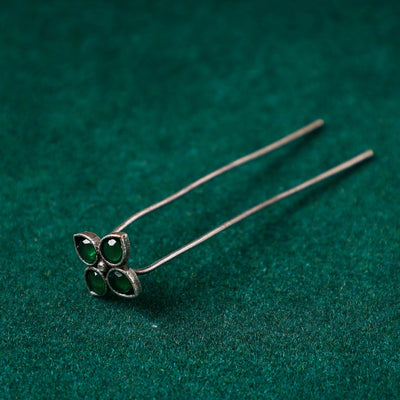 Antique Silver Finish Oxidised Brass Base Stone Work Juda Pin