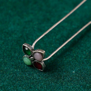 Antique Silver Finish Oxidised Brass Base Stone Work Juda Pin
