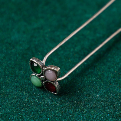 Antique Silver Finish Oxidised Brass Base Stone Work Juda Pin