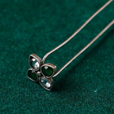 Antique Silver Finish Oxidised Brass Base Stone Work Juda Pin